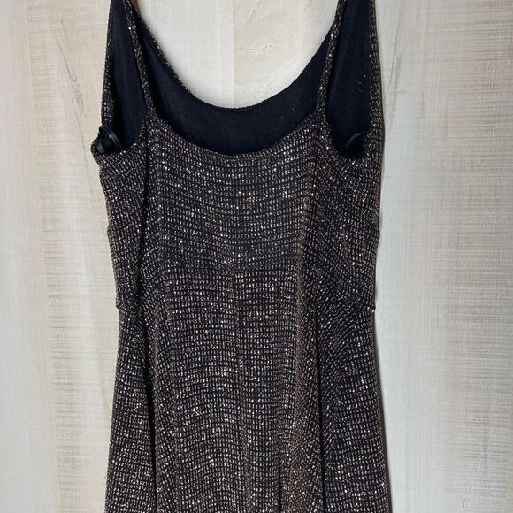 Windsor‎ gold black spaghetti strap long dress front slit, size small - Picture 2 of 16